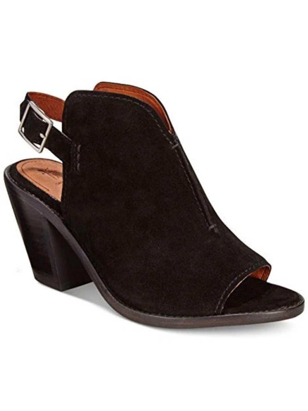 Frye Courtney Suede Leather Slingback Heeled Mule Shootie Black Open Toe 6.5B